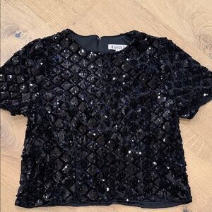 Express Black Sequin Short Sleeve Top